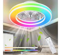 Ateroll Ventilatore da Soffitto con Luce Ø41.5CM, DC 25W LED 25W Dimmerabile 3CCT (3000K-4000K-6500K-RGB), 6 Velocità, Timer, Memoria di Illuminazione, Adatto per Camera da Letto, Soggiorno