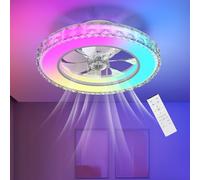 Ateroll Ventilatore da Soffitto con Luce Ø43.5CM, DC 25W LED 25W Dimmerabile 3CCT (3000K-4000K-6500K)+RGB, 6 Velocità, Timer, Memoria delle impostazioni, Adatto per Camera da Letto, Soggiorno