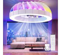 Ateroll Ventilatore da Soffitto con Luce Ø46CM, Dimmerabile 3000K-6500K & RGB Moderno Silenzioso Lampadario Ventilatore, DC 25W LED 25W, 6 Velocità, Timer, per Camera da Letto Soggiorno