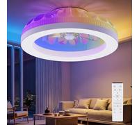 Ateroll Ventilatore Da Soffitto Con Luce, 48 cm Lampada Ventilatore e Telecomando,Dimmerabile 3000K-4000K-6500K-RGB, DC 25W LED 25W, 6 Velocità, Memoria Timer Illuminazione,Modalità Estate e Inverno