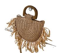 ATEUXOL Borsa Frange Donna Borsa a tracolla in paglia con nappa e semicerchio for donna, borsa a intrecciata fatta a mano, for le vacanze, cestino, tote casual for la spesa(Yellow)