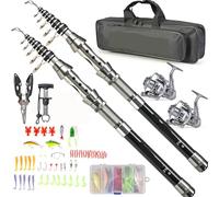 ATEUXOL Canna da Pesca Kit Canna da Pesca telescopica combinata con Mulinello pinze e attrezzo for afferrare Le Labbra dei Pesci 1,5 m/,8 2,4 m(2.1m)