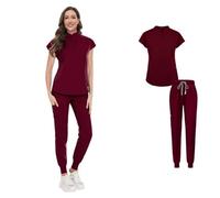 ATEUXOL Divisa Sanitaria Donna e Uomo Divise mediche Set di Camici da Medico e Infermiere Ospedale Abiti Infermiera Costumi Dentista Abbigliamento Lavoro clinico(42024-Burgundy,XL)
