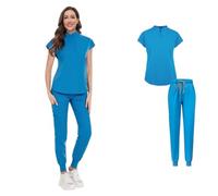 ATEUXOL Divisa Sanitaria Donna e Uomo Divise mediche Set di Camici da Medico e Infermiere Ospedale Abiti Infermiera Costumi Dentista Abbigliamento Lavoro clinico(42024-Blue,XL)