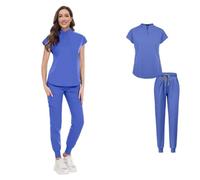 ATEUXOL Divisa Sanitaria Donna e Uomo Divise mediche Set di Camici da Medico e Infermiere Ospedale Abiti Infermiera Costumi Dentista Abbigliamento Lavoro clinico(42024-Dark Skyblue,S)