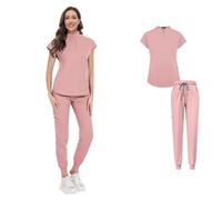 ATEUXOL Divisa Sanitaria Donna e Uomo Divise mediche Set di Camici da Medico e Infermiere Ospedale Abiti Infermiera Costumi Dentista Abbigliamento Lavoro clinico(42024-Pink,XXL)