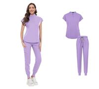 ATEUXOL Divisa Sanitaria Donna e Uomo Divise mediche Set di Camici da Medico e Infermiere Ospedale Abiti Infermiera Costumi Dentista Abbigliamento Lavoro clinico(42024-Light Purple,XL)