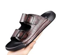 ATEUXOL Sandali Uomo Pelle Ciabatte da uomo, sandali spiaggia for esterni, in pelle, antiscivolo, interno, ciabatte for, scarpe esterno(Wine red,44 EU)