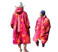 ATEUXOL Waterproof Changing Robe for Adult Cappotto da Surf Impermeabile Che Cambia Vestaglia Esterno Giacca Foderata in Pile Mantiene Caldo e Asciutto Poncho Oversize(Printed Red,L)