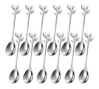 Ateweita cucchiaini da caffè, cucchiaini da tè, Cucchiaio piccolo, altamente lucidato, con elegante design a foglia,perfetto per demitasse e piccole porzioni, Coffee Spoons Kit (Silver, 12cm*12)