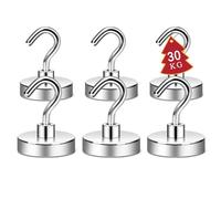 ATEWEITA Ganci Magnetic, Gancio Magnetico Extra Forti Neodimio Calamita con Gancio, Magnetic Hooks per frigorifero da cucina, soffitto, griglia, Piccoli (Argento, 32mm)