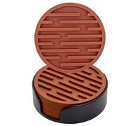 Ateweita Sottobicchieri Set, sotto bicchieri silicone con supporto, Rotondo antiscivolo tappetino bar per Tazza, Tavolo, Caffè, Bar, Bevande, Drinking Coasters Cup Mat, 6 Pezzi (Marrone)