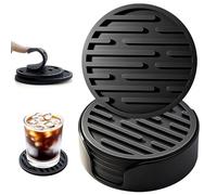 Ateweita Sottobicchieri Set, sotto bicchieri silicone con supporto, Rotondo antiscivolo tappetino bar per Tazza, Tavolo, Caffè, Bar, Bevande, Drinking Coasters Cup Mat, 6 Pezzi, Nero