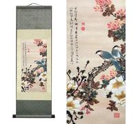 AtfArt Pittura A Rullo Di Seta Decorazione Da Parete Asiatica 4 Colori Fiore Uccello Pappagallo Tordo Gazza Storno Bella Arte Cinese Decorazione Da Appendere Alla Parete