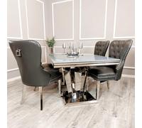 Athena Collection - Elegante tavolo da pranzo per 6 persone, base a doppio specchio con piedistallo dal design moderno, in marmo o in vetro, mobili eleganti e durevoli