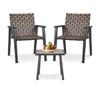 Athena Collection Set di 2 sedie da balcone e tavolino da giardino, con struttura in acciaio e rattan, set di 2 sedie da balcone e tavolino per giardino, cortile, balcone, nero