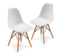 Athena Collection Set di 2 sedie da sala da pranzo, moderne sedie da cucina in plastica, preassemblate, a forma di conchiglia e gambe in legno, sedile laterale per tavolo da pranzo, cucina, bianco