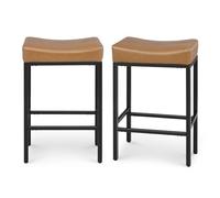 Athena Collection Set di 2 sgabelli da bar con sellino da 80 cm, con gambe in metallo, imbottiti in pelle e gambe in metallo, sgabelli da bar senza schienale per bancone, isola da cucina, sala da