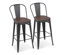 Athena Collection Set di 2 sgabelli da bar moderni con schienale e gambe in metallo, altezza da bancone, sedie per cucina, isola, casa, sala da pranzo, nero