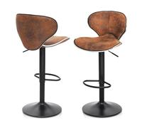 Athena Collection Set di 2 sgabelli da bar regolabili e girevoli con schienale in pelle e base in metallo, moderni sgabelli da bancone per casa, cucina a isola, marrone