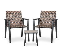 Athena Collection Set di mobili da giardino da esterno, 3 pezzi, piccolo tavolo e sedie in rattan, set da bistrot, per conversazioni esterne, mobili da balcone, per veranda, cortile, bordo piscina