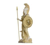 Athena con gufo Medusa Scudo Greco Dea Alabastro Statua Oro 17 cm