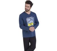 Athena - Pigiama Lungo da Uomo, Ecopack- Jersey 100% Cotone Traspirante - Maglietta a Maniche Lunghe + Pantaloni - Etichetta Oeko-Tex® Standard 100, Marina/Nero, M