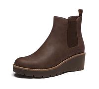 Athlefit Stivaletti Chelsea da donna con zeppa elastica con plateau e suola a capocorda, Marrone, 8.5