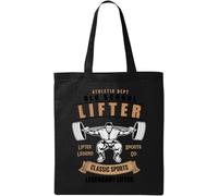 Athletic Dept Old School Lifter Back Squat Graphic Natural Ecologico Cotone Tote Bag Nero, Nero , Taglia unica