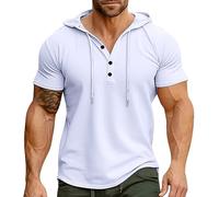 Athletic Manica Corta con Cappuccio Uomini Moda Allenamento Palestra Pullover Camicia con Cappuccio Pulsante Muscle Fit Estate Felpa Leggera Hip Hop Running Boxing Hiking Sport Hoodys T-Shirt B805