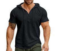 Athletic Manica Corta con Cappuccio Uomini Moda Allenamento Palestra Pullover Camicia con Cappuccio Pulsante Muscle Fit Estate Felpa Leggera Hip Hop Running Boxing Hiking Sport Hoodys T-Shirt B805