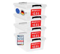 ATHLON TOOLS 4x 12,5L Scatole Plastica Trasparente con Coperchio Contenitori