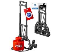 ATHLON TOOLS Carrello saliscale pieghevole alluminio nero | Carrello montascale pieghevole alluminio nero opaco, portata 70kg piano/35kg scale, manico telescopico 110cm, certificato TÜV
