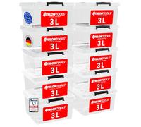 ATHLON TOOLS Set da 10 scatole da 3 l con coperchio piccole - 100% sicure per alimenti, senza BPA - Scatola in plastica con coperchio impilabile - Per ordine e conservazione - Contenitori in plastica
