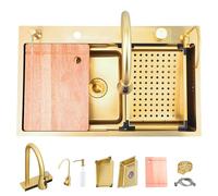 ATHOMASM Lavello da cucina effetto oro, 65 x 50 cm, in acciaio inox, rubinetto estraibile, con funzione cascata, set completo