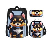 AthuAh Card Love Fancy Puppy Zaino, zaino per ragazze e ragazzi con borsa per il pranzo e astuccio, set da 3 pezzi per escursionismo, scuola, gite, Nero , Taglia unica