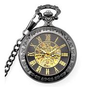 AthuAh orologio vintage, Orologi da tasca vintage da uomo Orologi meccanici Steampunk Orologio con pendente con catena Migliore(Black)