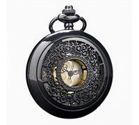 AthuAh orologio vintage, Orologio da tasca con ciondolo in argento cavo con collana a catena for uomo e donna, quadrante in oro nero(Black Gold Dial)