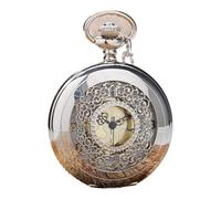 AthuAh orologio vintage, Orologio da tasca con ciondolo in argento cavo con collana a catena for uomo e donna, quadrante in oro nero(Silver Gold Dial)