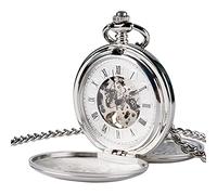 AthuAh orologio vintage, Orologio da tasca meccanico di lusso completo da uomo e da donna, elegante, retrò, FOB, a carica manuale, nero(Silver Silver)