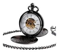 AthuAh orologio vintage, Orologio da tasca meccanico di lusso completo da uomo e da donna, elegante, retrò, FOB, a carica manuale, nero(Black)