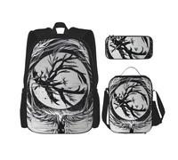 AthuAh The Abstractionist Tree - Zaino per ragazze e ragazzi, con borsa per il pranzo e astuccio, set da 3 pezzi per escursionismo, scuola, gite, Nero , Taglia unica
