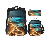 AthuAh View Under The Moon - Zaino per ragazze e ragazzi, con borsa per il pranzo e astuccio, set da 3 pezzi, per escursionismo, scuola, gite, Nero , Taglia unica