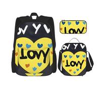 AthuAh Zaino con scritta "Love You with All My Heart", per ragazze e ragazzi, con borsa per il pranzo e astuccio, set da 3 pezzi per escursionismo, scuola, gite, Nero , Taglia unica