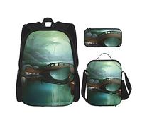 AthuAh Zaino Little Bridge in The East, con borsa per il pranzo e astuccio, set da 3 pezzi per escursionismo, scuola, gite, Nero , Taglia unica