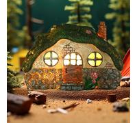 atibi Decorazione da giardino per esterni, casa delle fate a LED ad energia solare, impermeabile, in resina, decorazione notturna per casa e cortile