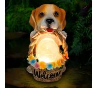 atibi Statue da giardino fatate, casa delle fate con luce notturna a energia solare, decorazioni per esterni, accessori da giardino per esterni (cane)