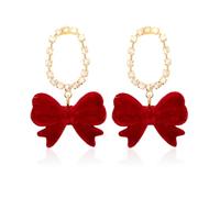 Atifober Orecchini pendenti con fiocco rosso Orecchini con strass S925 Argento Post Statement Crystal Bow Orecchini a goccia Gioielli formali Gioielli Carini Rosso Matrimonio Natale Orecchini per le