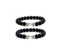 Atiptu Braccialetti con manubri neri per uomini e donne in pietra naturale manubri perline braccialetti treno resistente manubrio braccialetto palestra braccialetto fitness bilanciere gioielli, Pietra