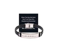 Atiptu Braccialetto motivazionale "Remember Who The F You Are - Don't Let The Hard Days Win", per donne e uomini, in acciaio inox intrecciato nero, con messaggio ispiratore, gioiello alla moda, Large